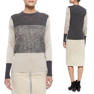 Rag & Bone Marissa Crew Neck Colorblock Merino Wool Knit Sweater in Grey & Beige